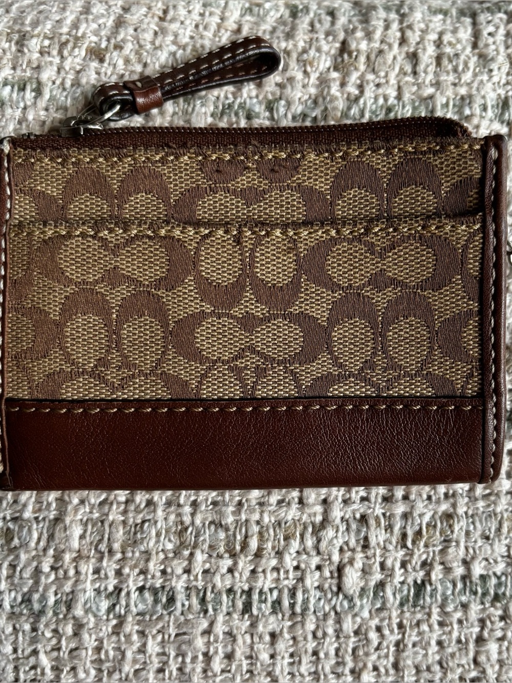 COACH Signature Monogram Cardholder Key Chain Brown Leather & Canvas